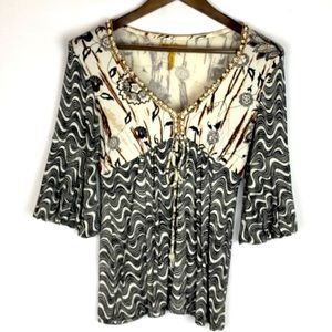 Blissitude Tunic Beaded Blouse Size M
